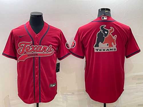 Mens Houston Texans Red Team Big Logo With Patch Cool Base Stitched Baseball Jersey->houston texans->NFL Jersey